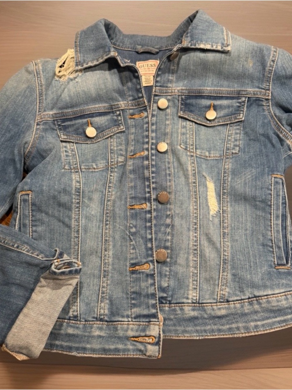 GUESS Women’s Light Blue Distressed Denim Jacket